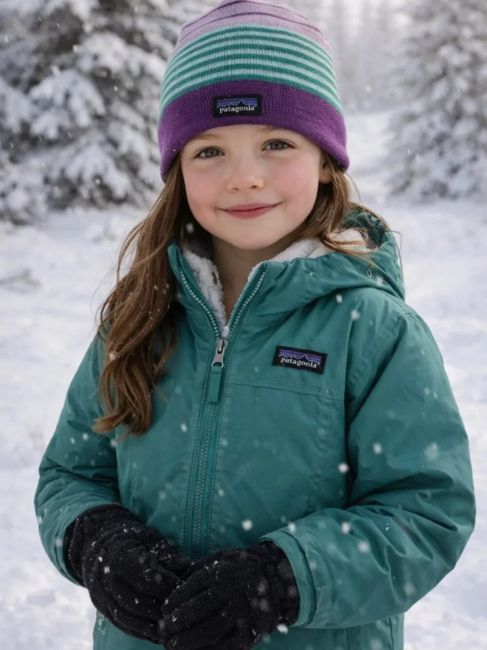 Patagonia‎ Kids Striped Beanie Hat Purple Teal Knit Winter Cap 66055 FA18